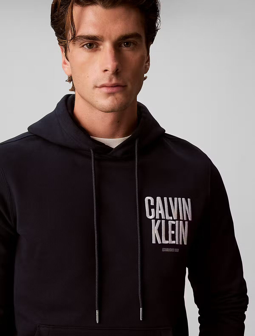 Calvin Klein Bold Logo Fleece Hoody in Dark Sapphire