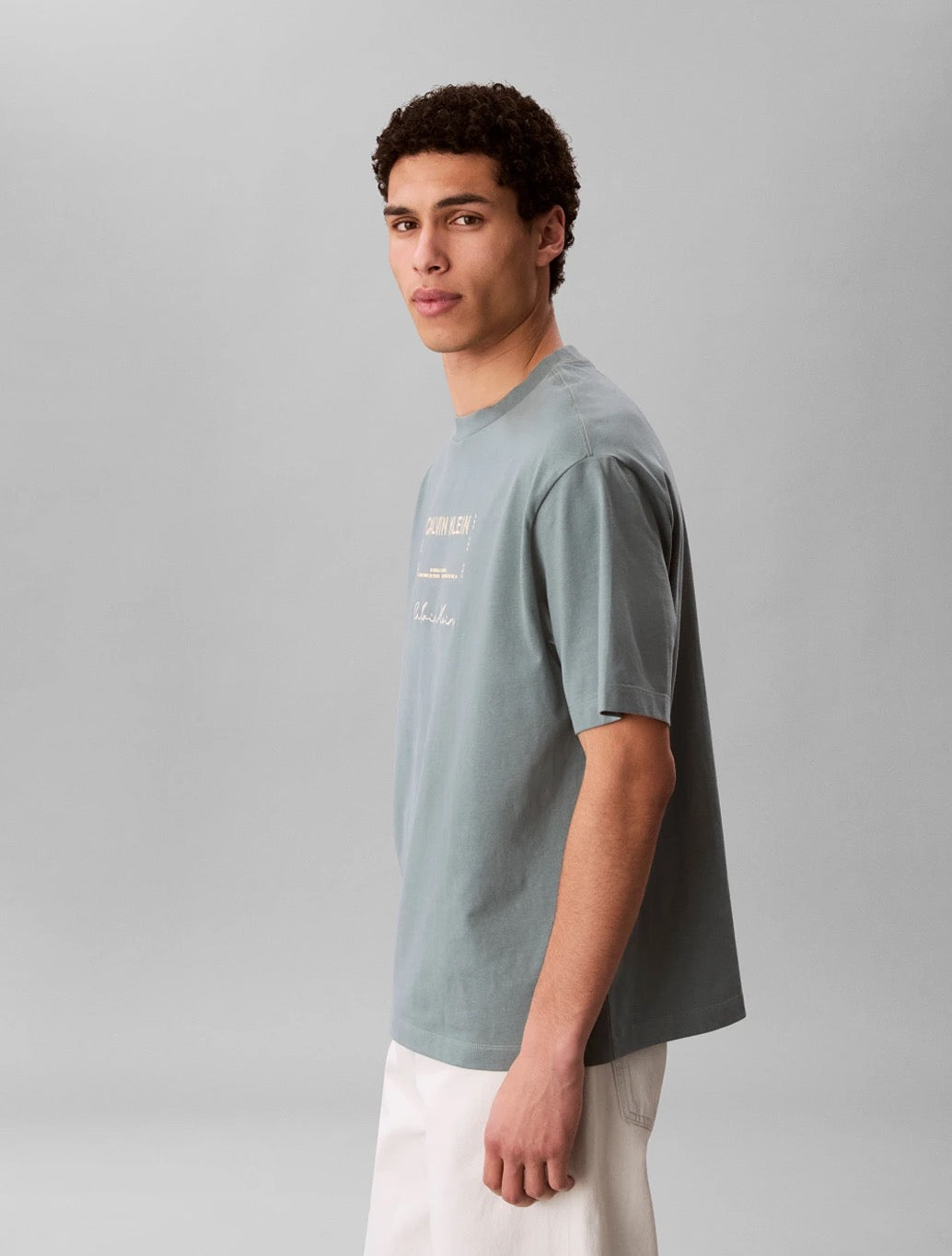 Calvin Klein Chest Print T-Shirt in Pale Blue