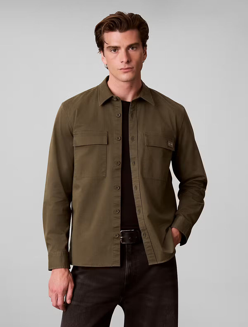 Calvin Klein Comfort Cotton Utility Overshirt in Olive Night