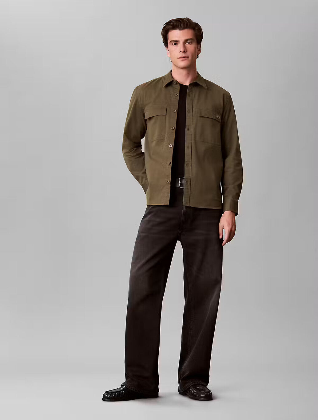 Calvin Klein Comfort Cotton Utility Overshirt in Olive Night