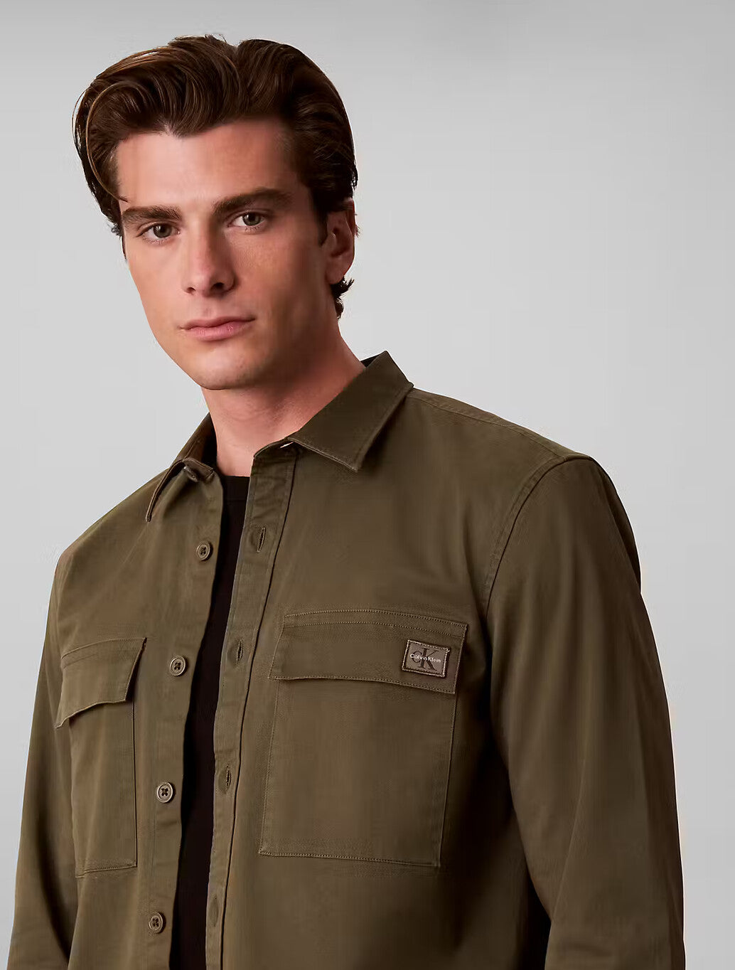 Calvin Klein Comfort Cotton Utility Overshirt in Olive Night