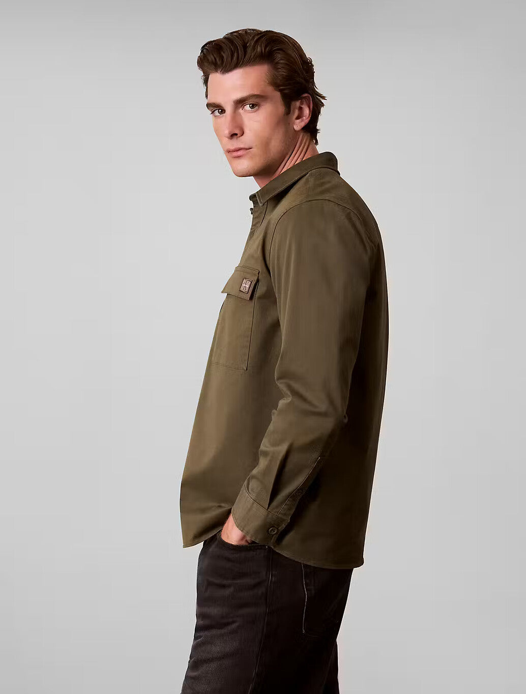 Calvin Klein Comfort Cotton Utility Overshirt in Olive Night