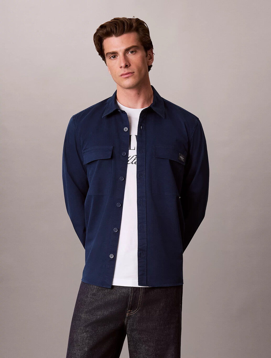Calvin Klein Comfort Cotton Utility Overshirt in Pageant Blue