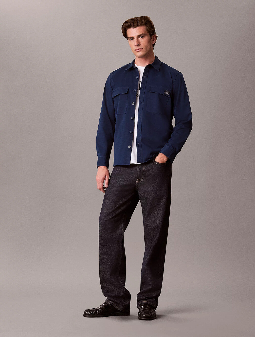 Calvin Klein Comfort Cotton Utility Overshirt in Pageant Blue
