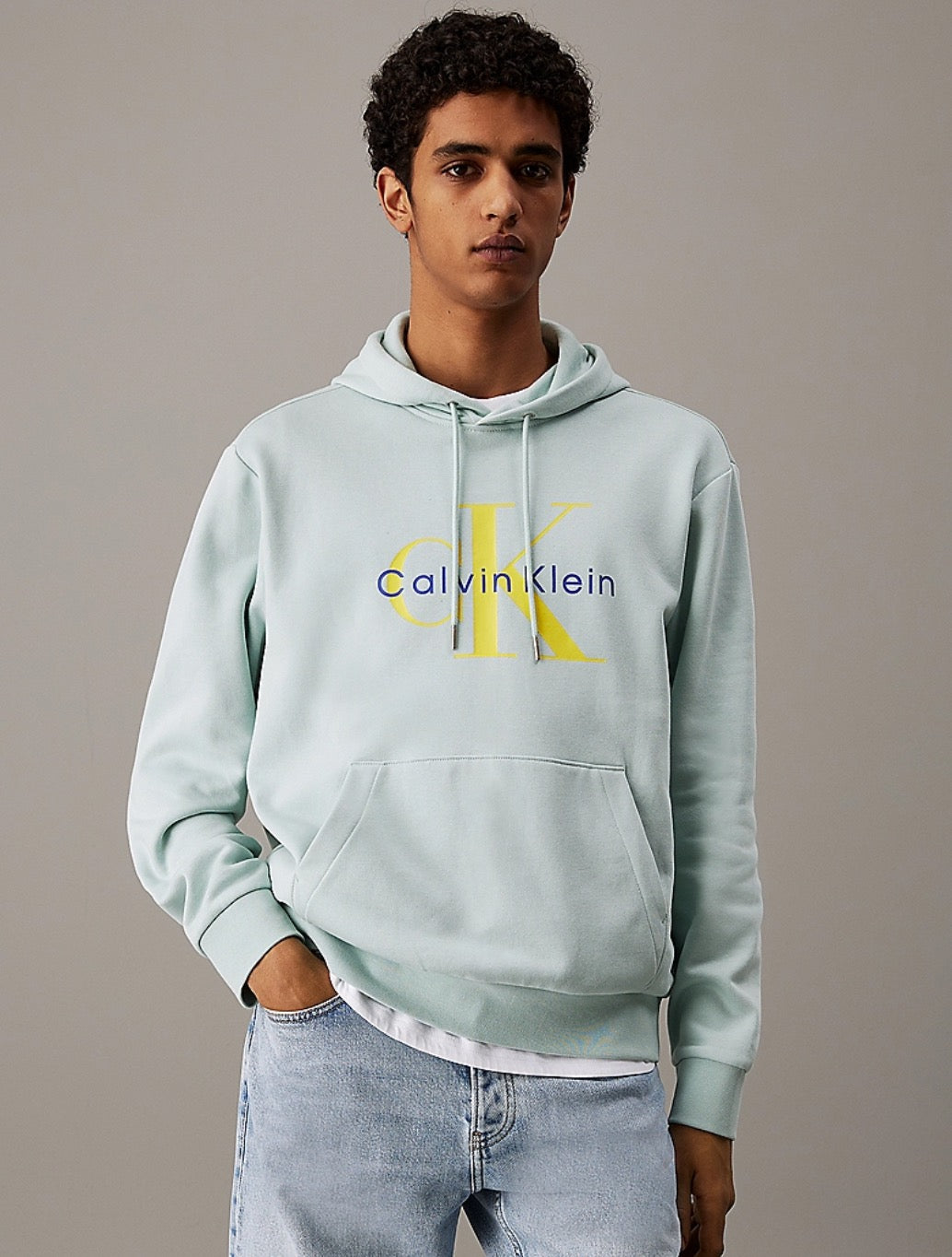 Calvin Klein - Cotton Fleece Monogram Hoodie - Light Green