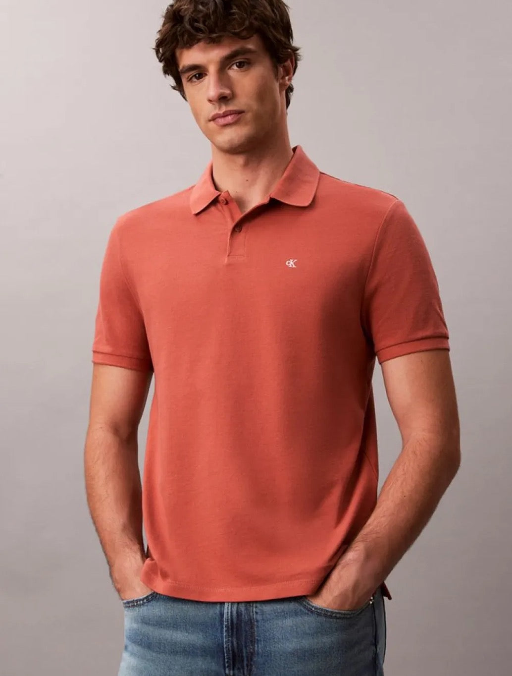Calvin Klein Cotton Pique Classic Polo Shirt in Burnt Orange