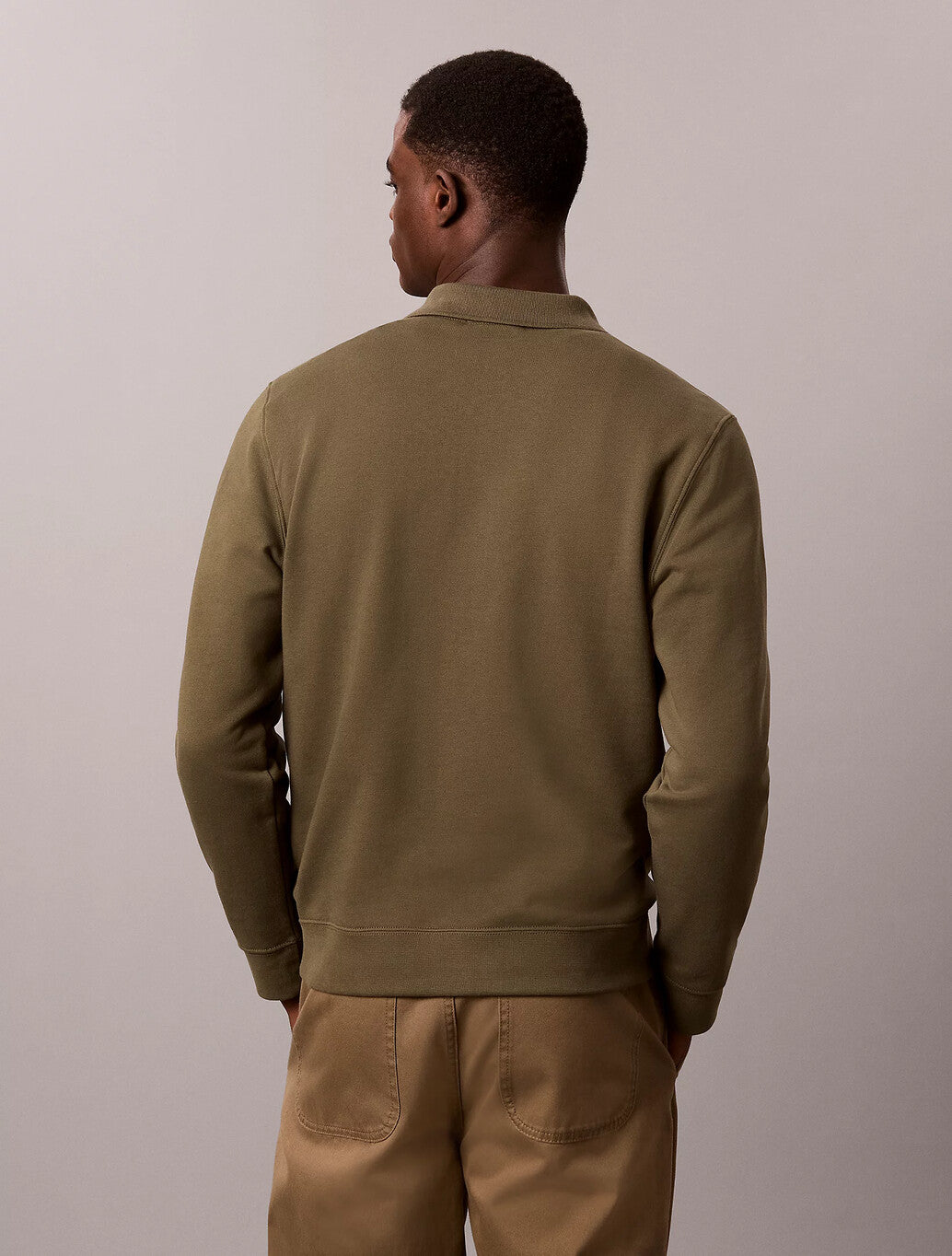 Calvin Klein Cotton Terry Polo Sweatshirt in Olive Night