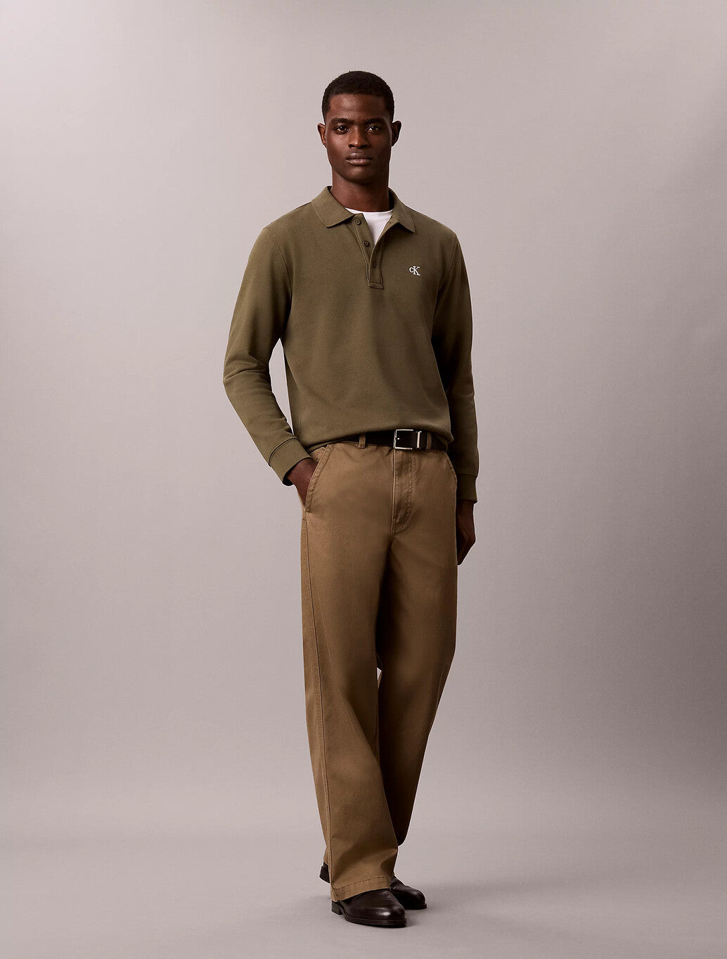 Calvin Klein Cotton Terry Polo Sweatshirt in Olive Night