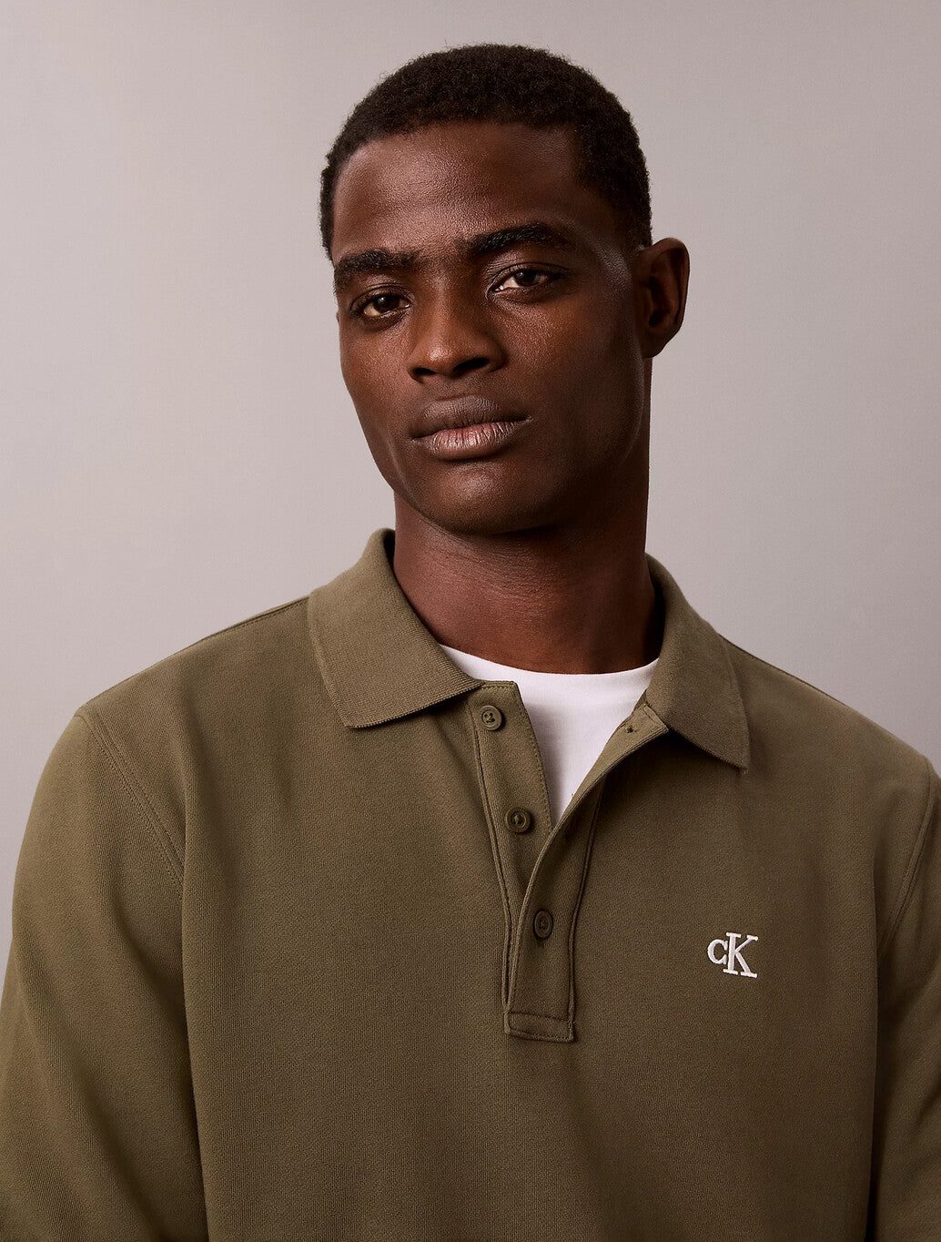 Calvin Klein Cotton Terry Polo Sweatshirt in Olive Night