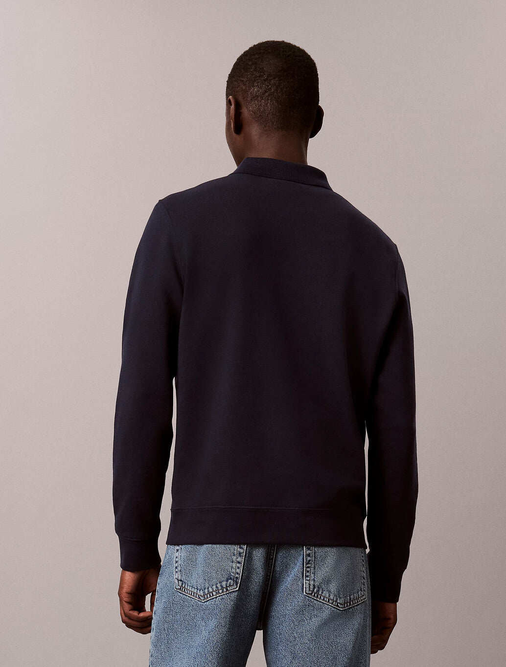 Calvin Klein Cotton Terry Polo Sweatshirt in Dark Sapphire