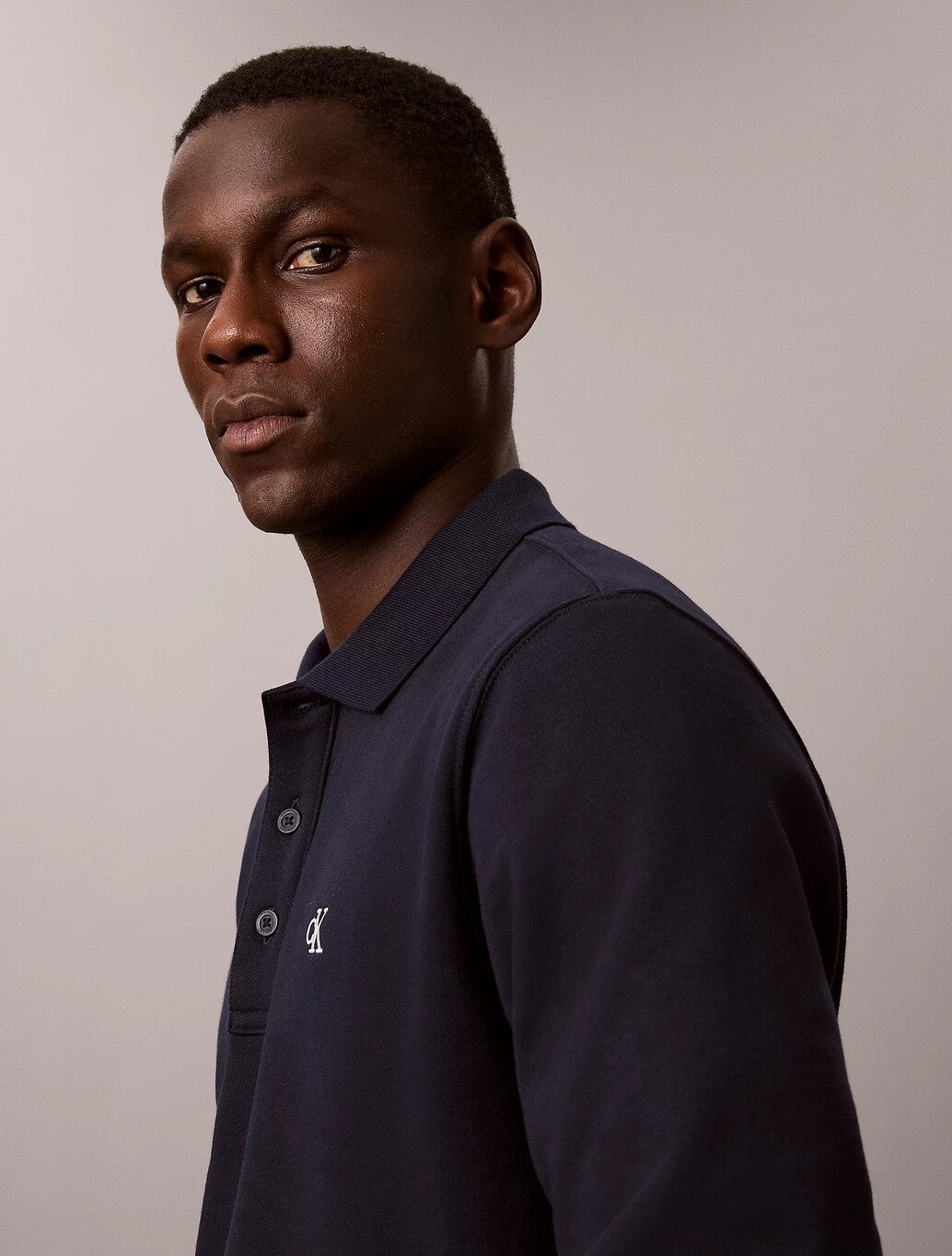 Calvin Klein Cotton Terry Polo Sweatshirt in Dark Sapphire
