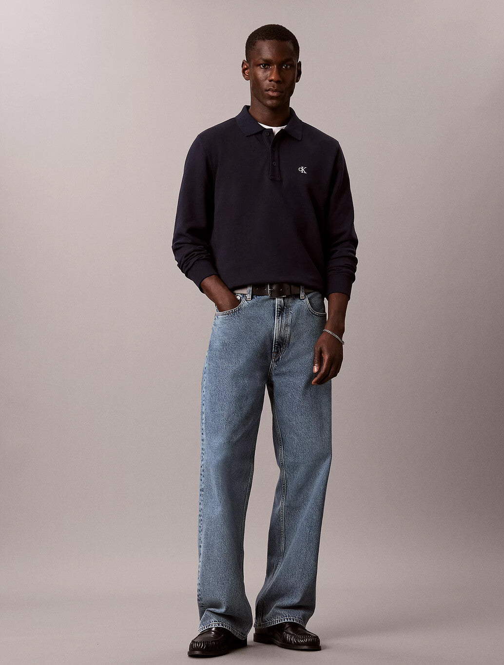 Calvin Klein Cotton Terry Polo Sweatshirt in Dark Sapphire