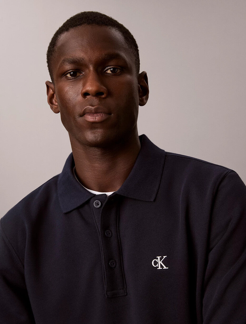 Calvin Klein Cotton Terry Polo Sweatshirt in Dark Sapphire