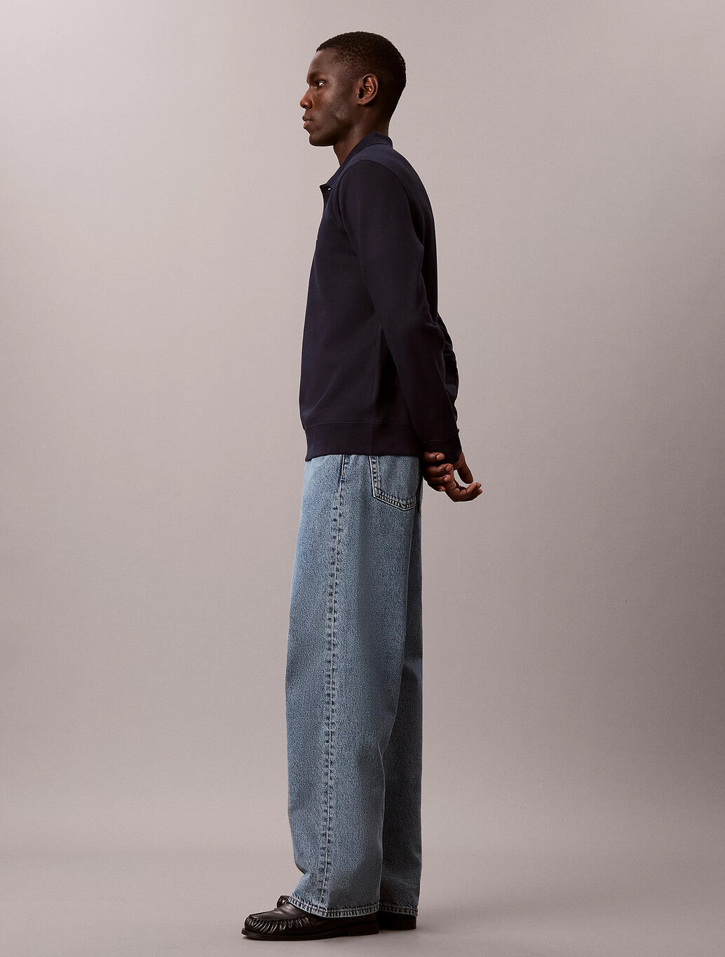 Calvin Klein Cotton Terry Polo Sweatshirt in Dark Sapphire