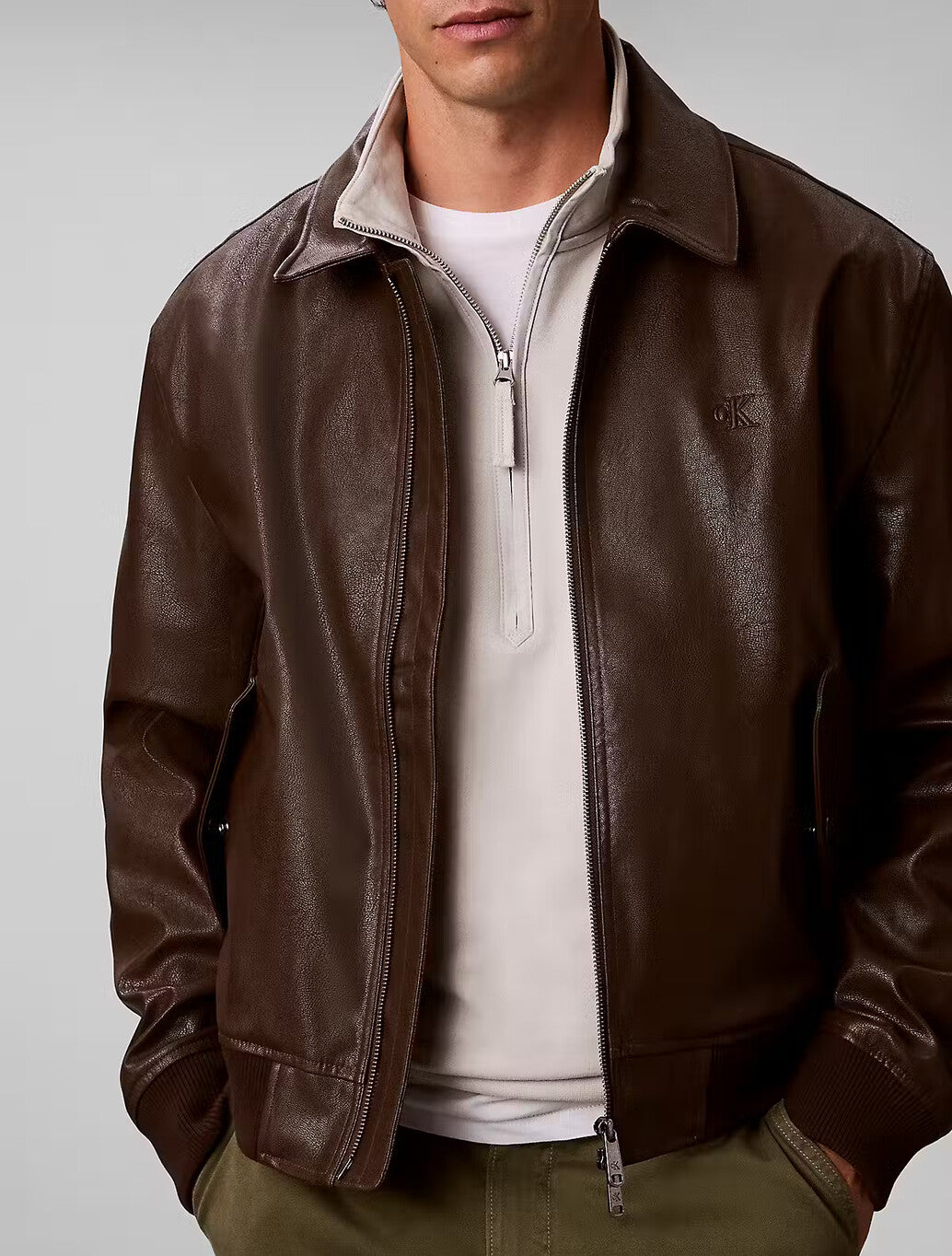 Calvin Klein Utility Badge Quarter Zip Sweatshirt in Moonstruck