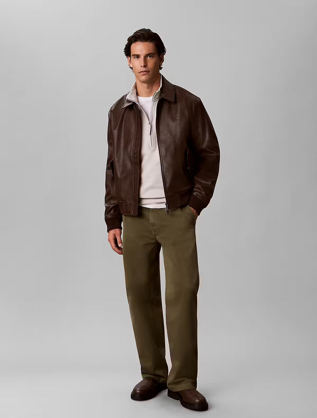 Calvin Klein Utility Badge Quarter Zip Sweatshirt in Moonstruck