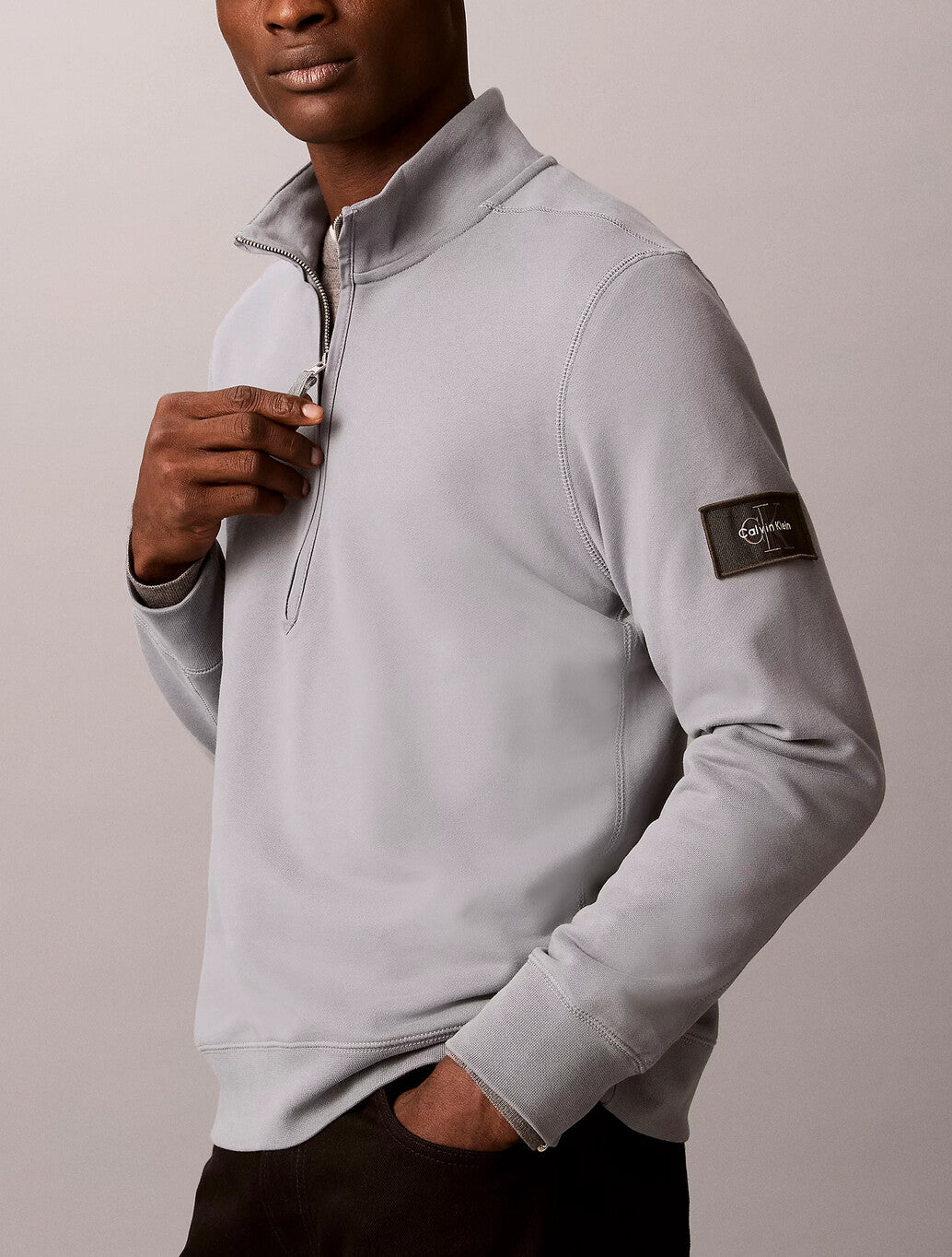 Calvin Klein Cotton Terry Quarter Zip Sweatshirt in Steel Grey