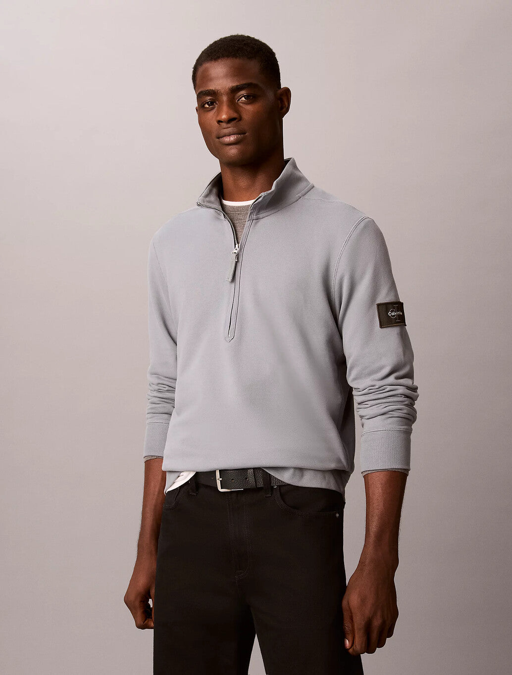 Calvin Klein Cotton Terry Quarter Zip Sweatshirt in Steel Grey