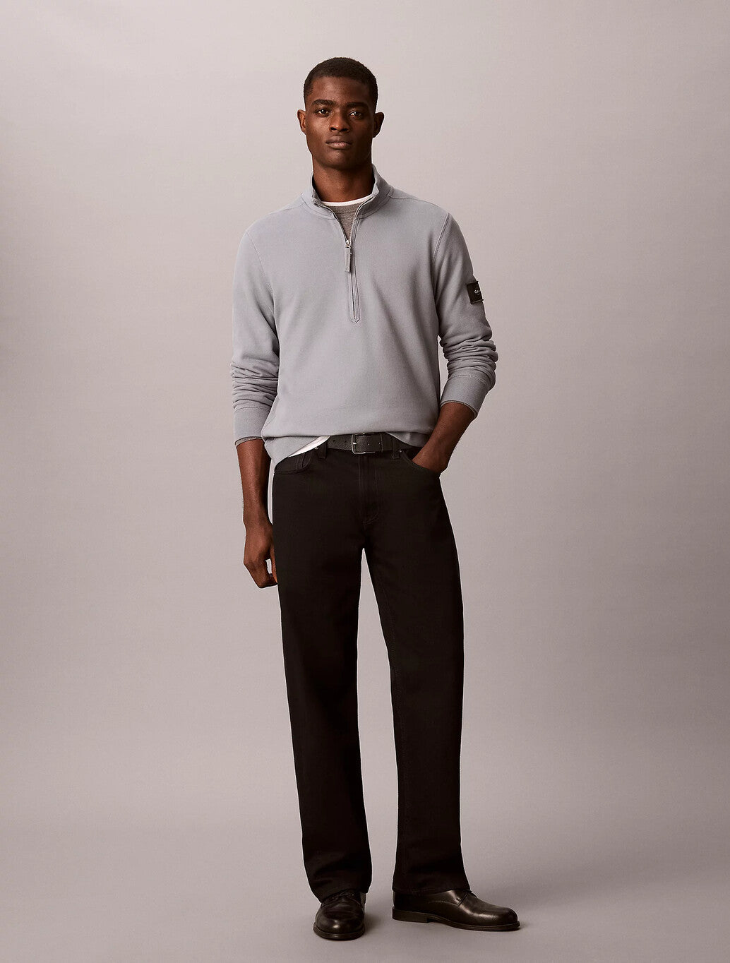Calvin Klein Cotton Terry Quarter Zip Sweatshirt in Steel Grey
