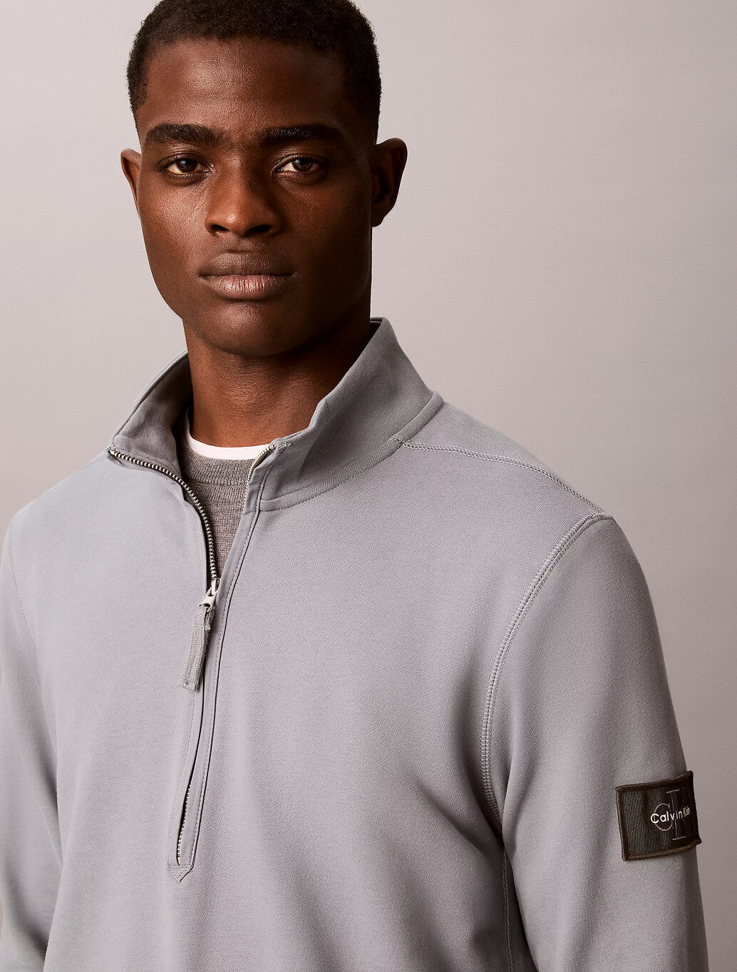 Calvin Klein Cotton Terry Quarter Zip Sweatshirt in Steel Grey