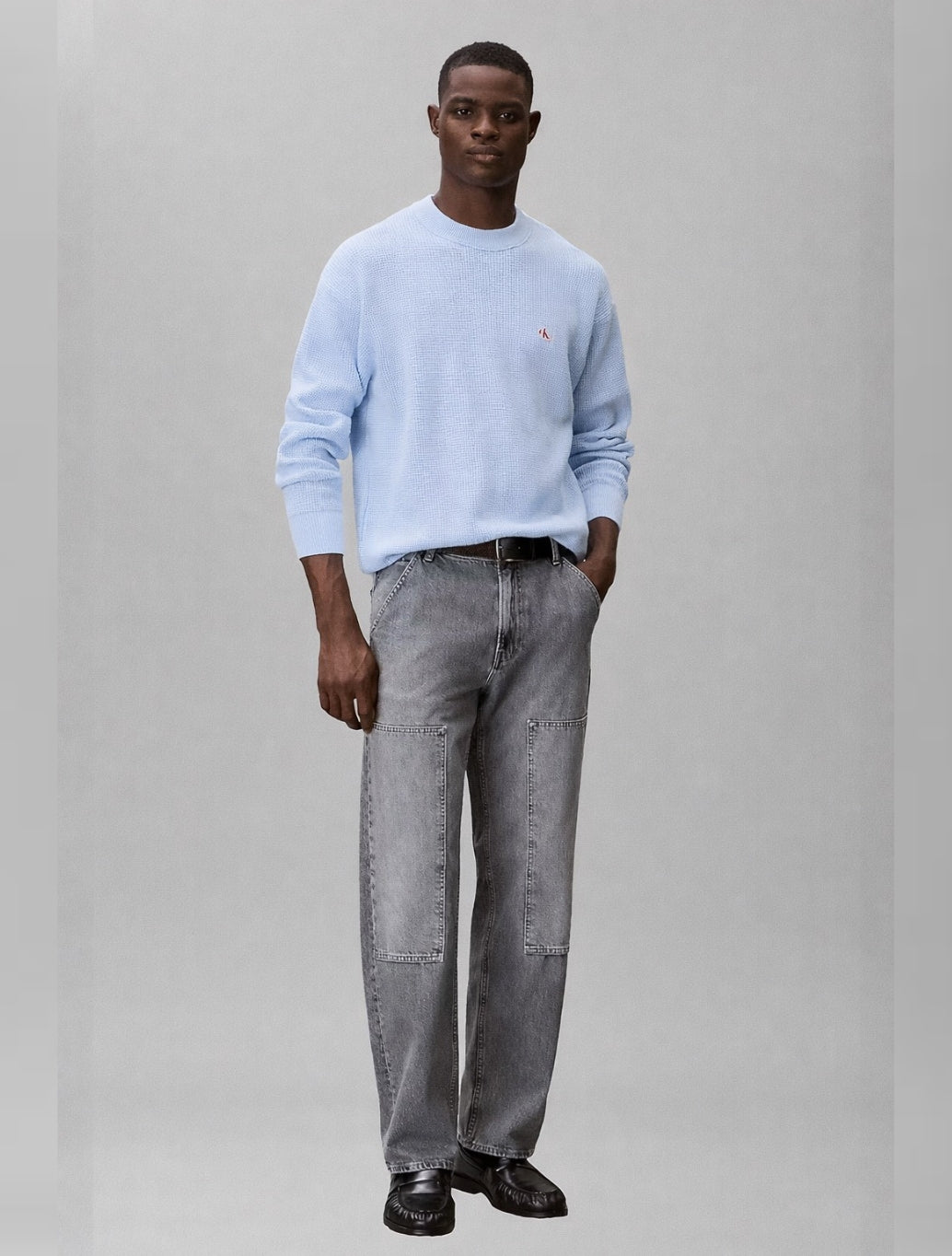 Calvin Klein Cotton Waffle Knit Jumper - Light Blue