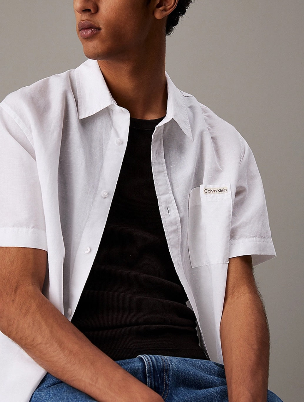 Calvin Klein - Linen Cotton Short Sleeve Shirt - White