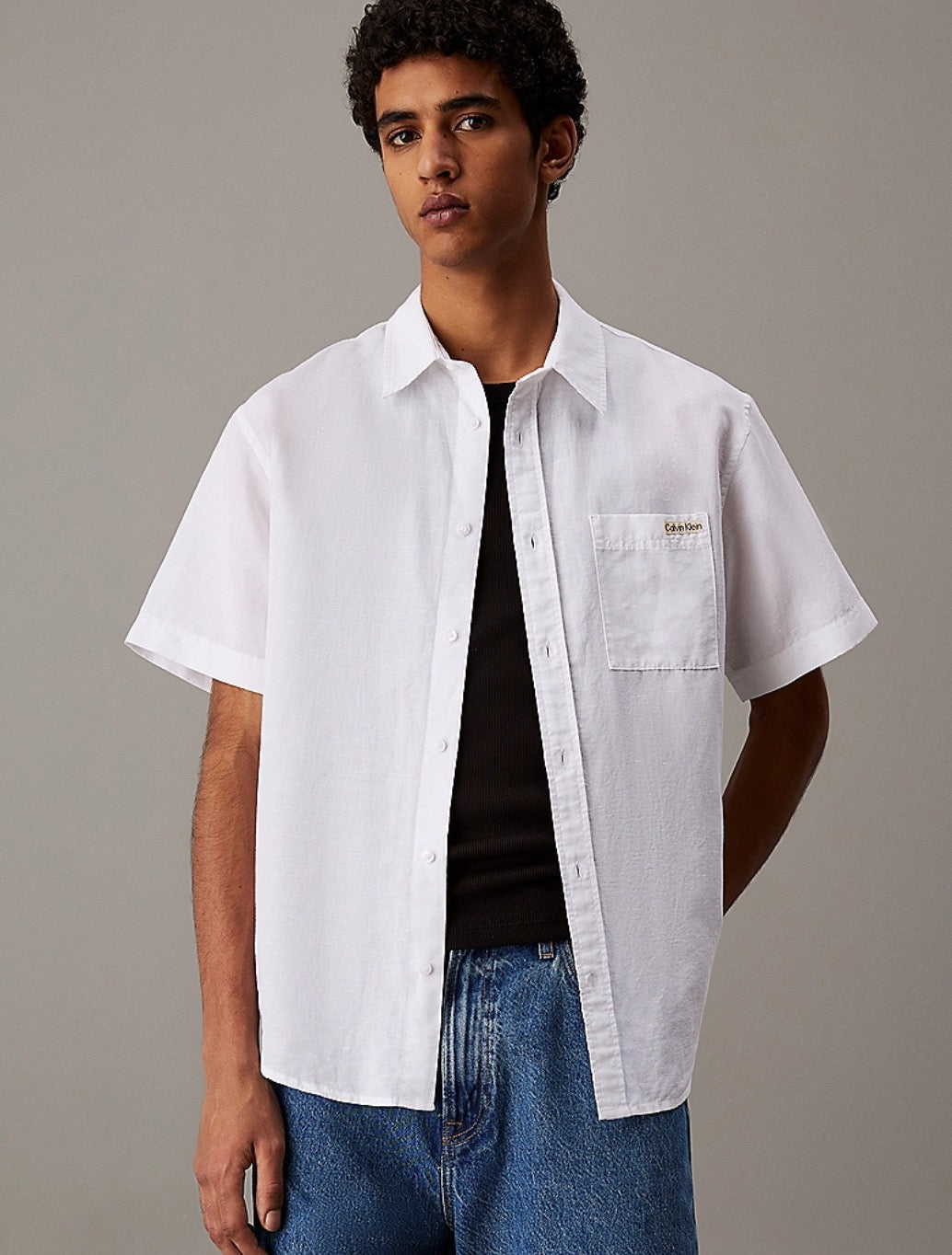 Calvin Klein - Linen Cotton Short Sleeve Shirt - White