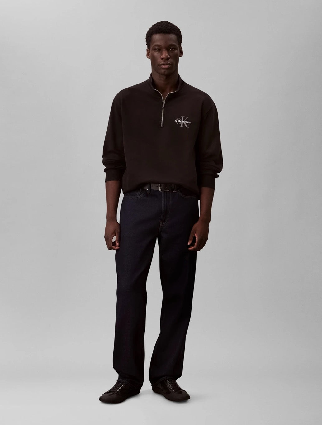 Calvin Klein Long Sleeve Terry Micro Logo Sweatshirt in Black