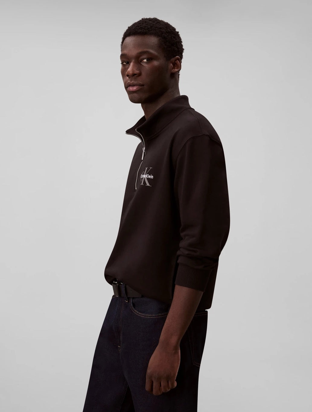 Calvin Klein Long Sleeve Terry Micro Logo Sweatshirt in Black