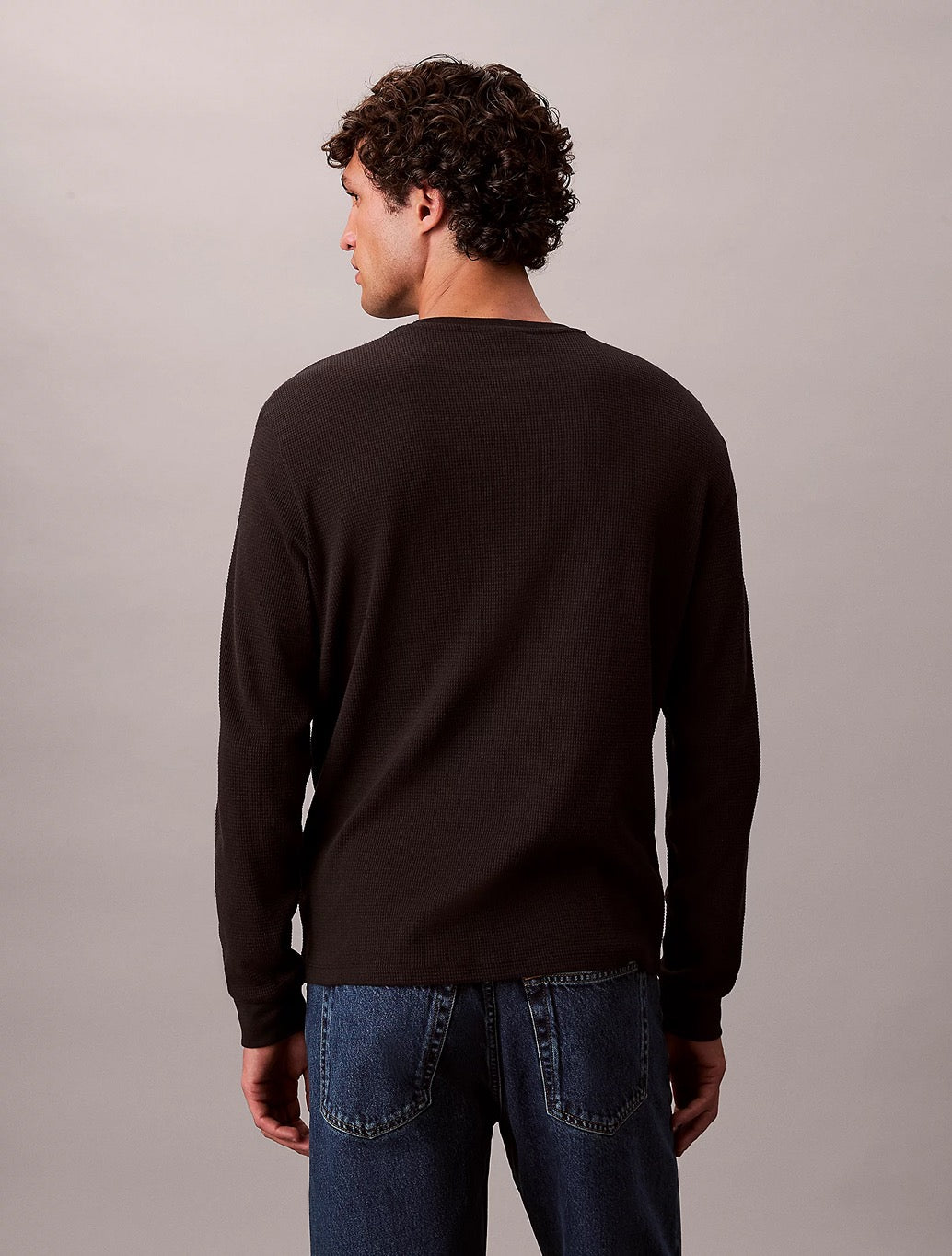 Calvin Klein Long Sleeve Waffle T-Shirt in Black