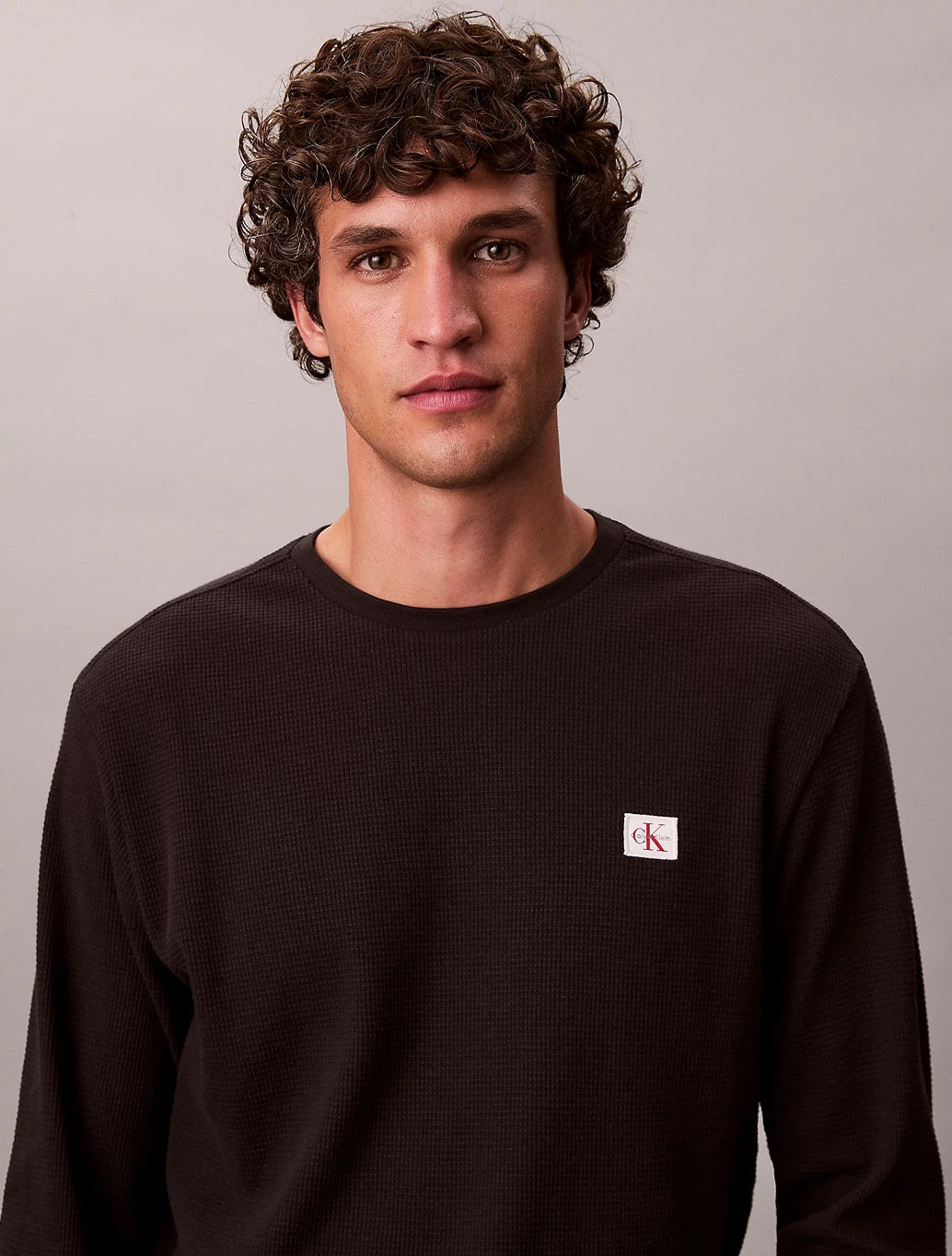 Calvin Klein Long Sleeve Waffle T-Shirt in Black