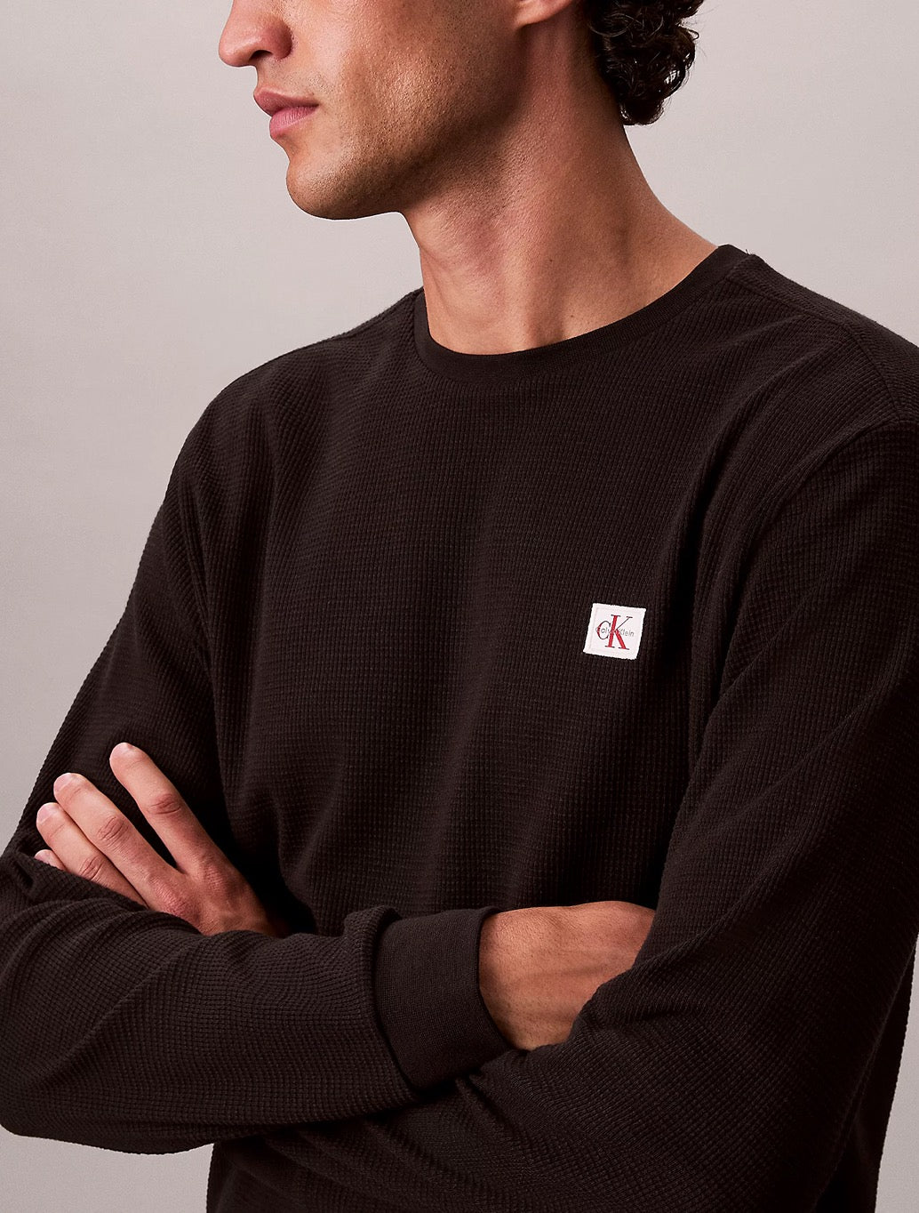 Calvin Klein Long Sleeve Waffle T-Shirt in Black