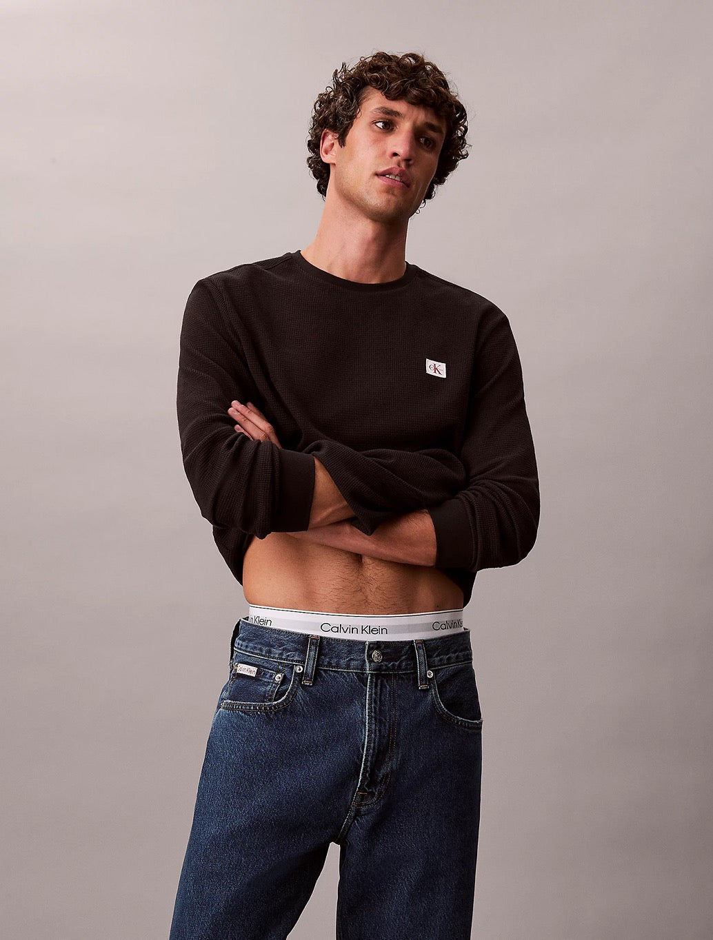 Calvin Klein Long Sleeve Waffle T-Shirt in Black
