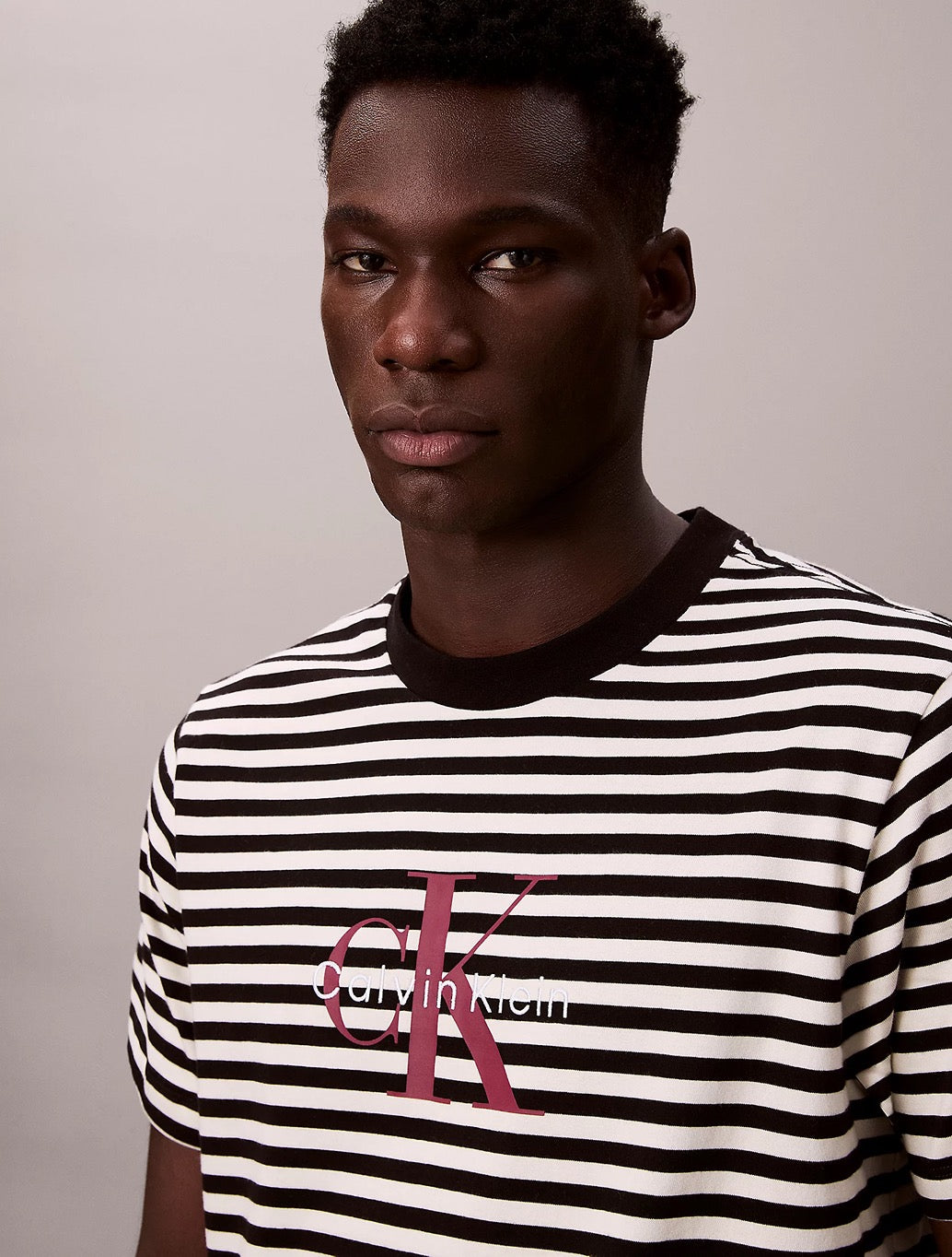 Calvin Klein - Monogram Logo Stripe Relaxed T-Shirt - Black & White Stripe