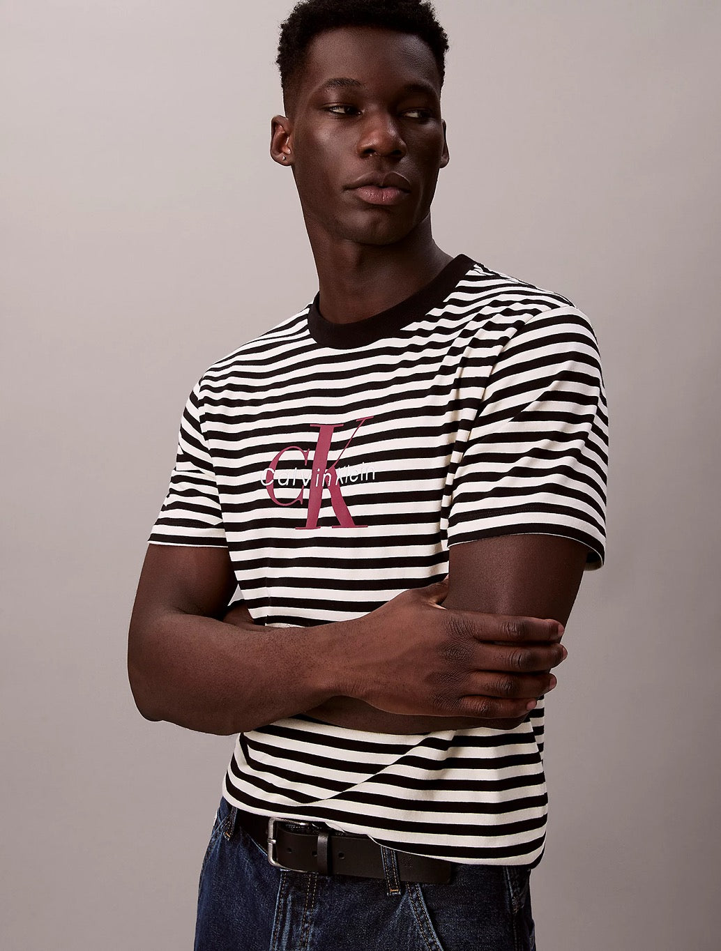 Calvin Klein - Monogram Logo Stripe Relaxed T-Shirt - Black & White Stripe