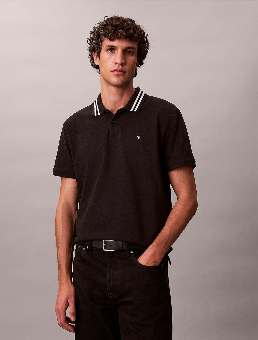 Calvin Klein Pique Tipped Classic Polo Shirt in Black