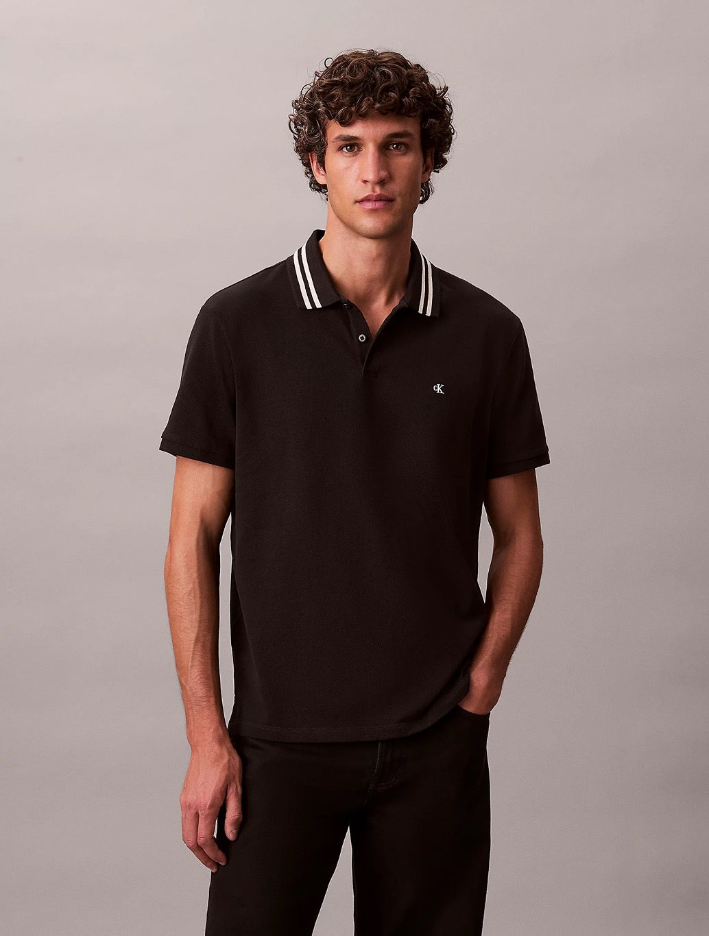 Calvin Klein Pique Tipped Classic Polo Shirt in Black