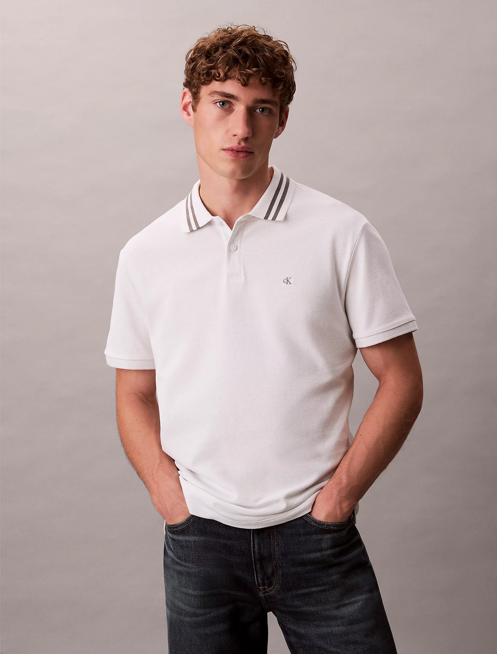 Calvin Klein Pique Tipped Classic Polo Shirt in White