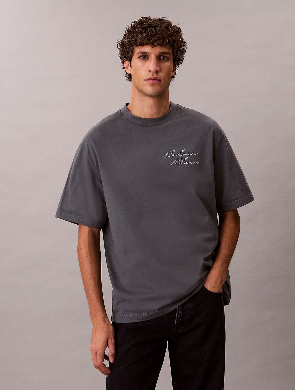 Calvin Klein Relaxed Script Logo T-Shirt - Denim Dark