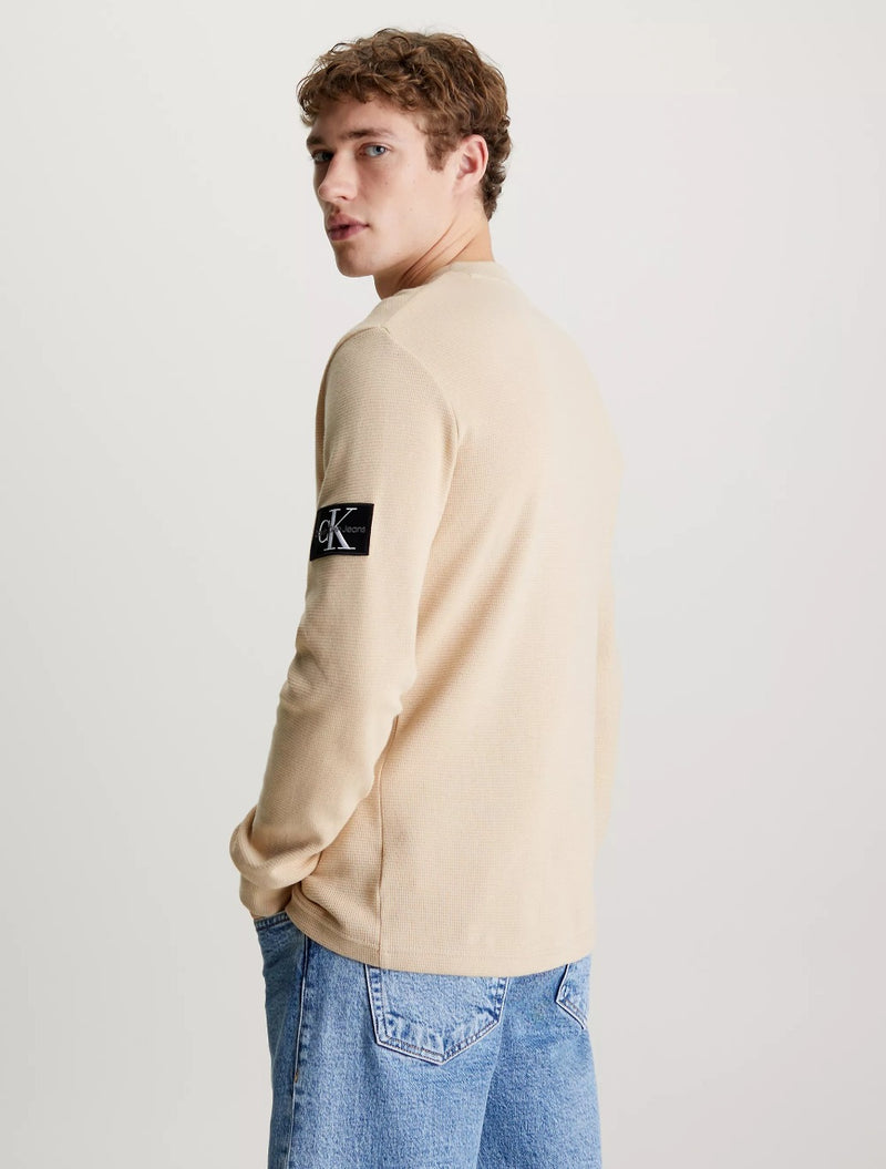 Calvin Klein - Slim Long Sleeve Waffle T-Shirt - Beige