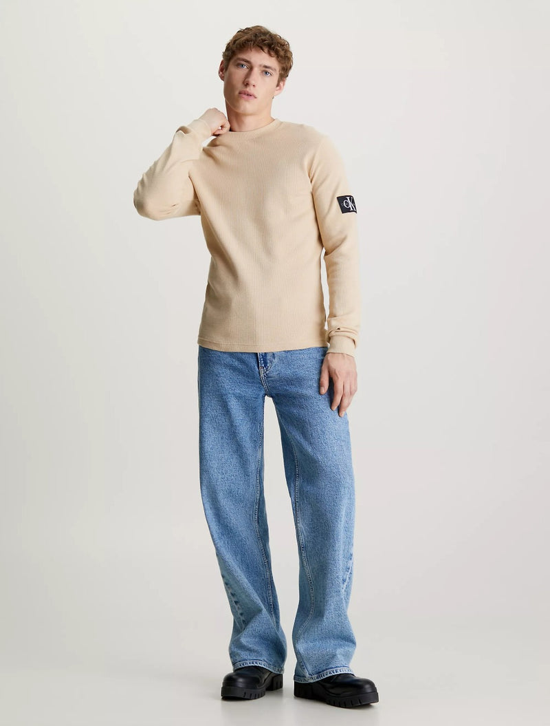 Calvin Klein - Slim Long Sleeve Waffle T-Shirt - Beige
