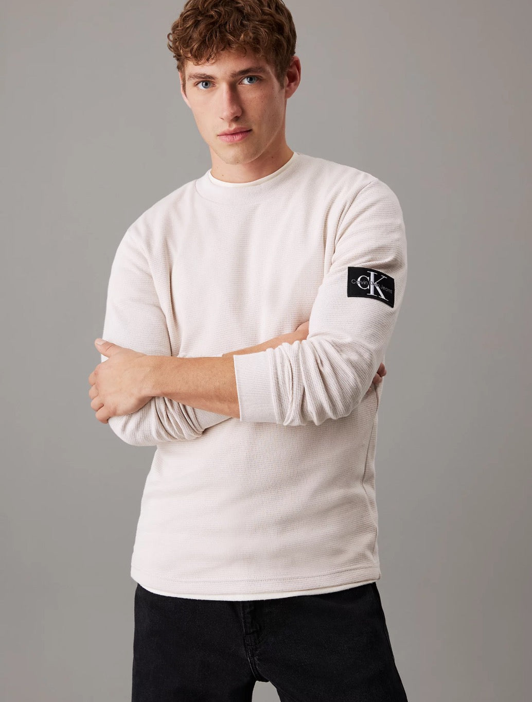 Calvin Klein - Slim Long Sleeve Waffle T-Shirt - Beige