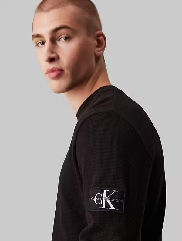 Calvin Klein - Slim Long Sleeve Waffle T-Shirt - Black