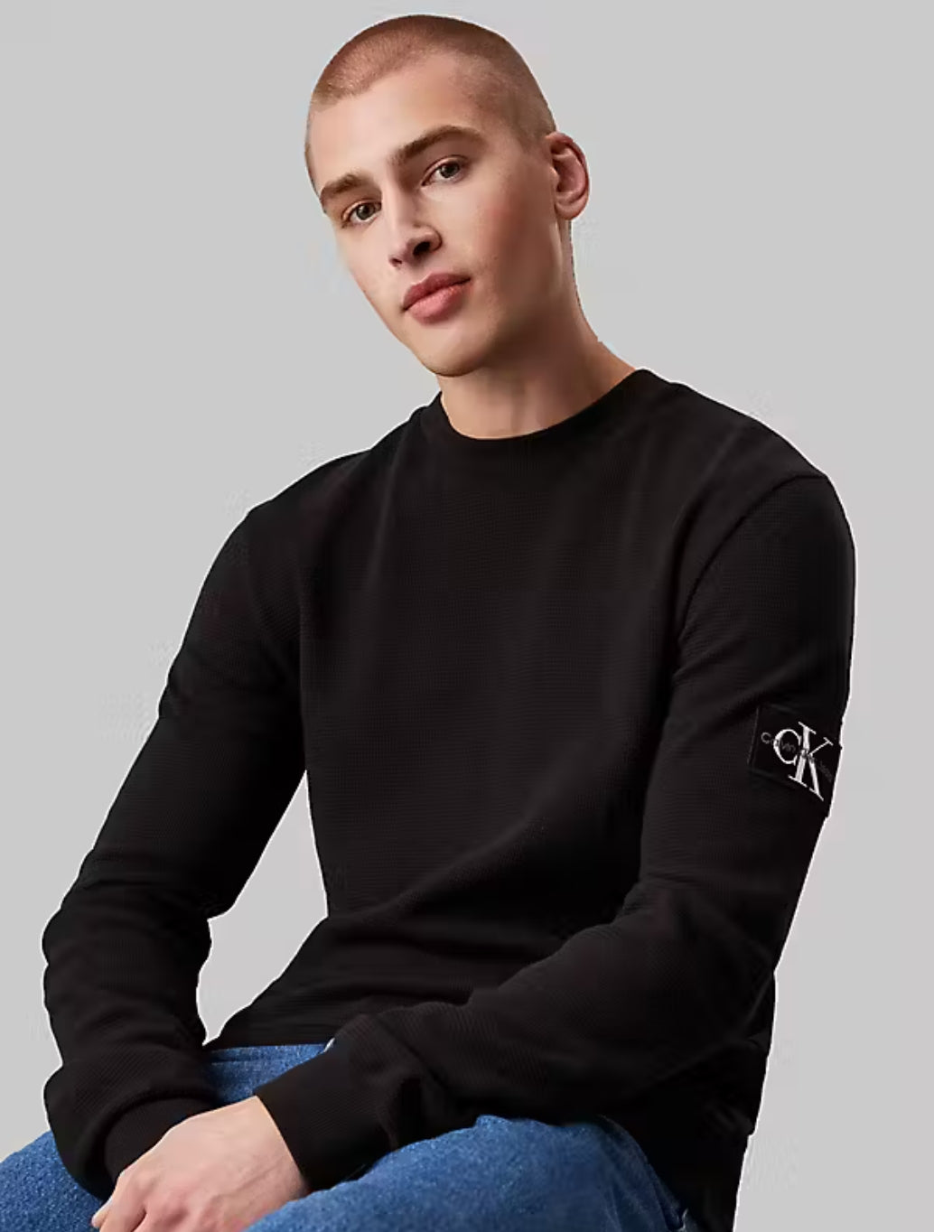 Calvin Klein - Slim Long Sleeve Waffle T-Shirt - Black