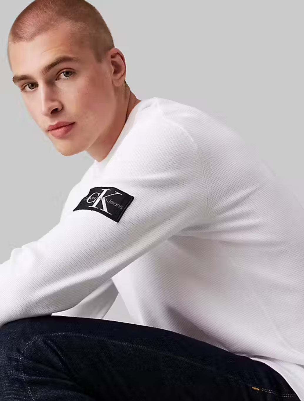 Calvin Klein - Slim Long Sleeve Waffle T-Shirt - White