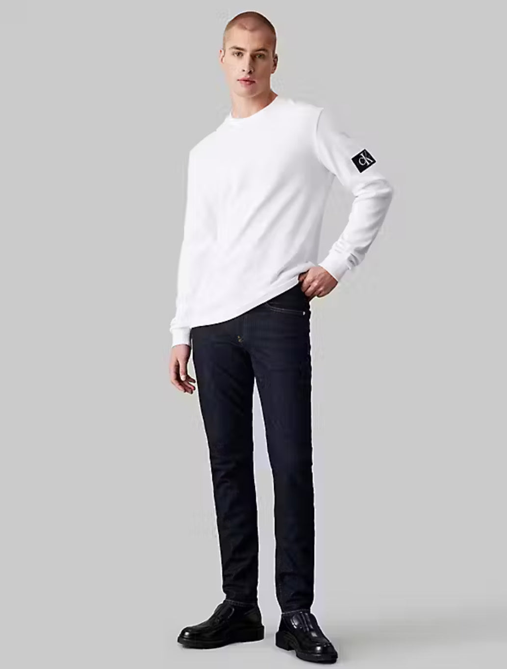 Calvin Klein - Slim Long Sleeve Waffle T-Shirt - White