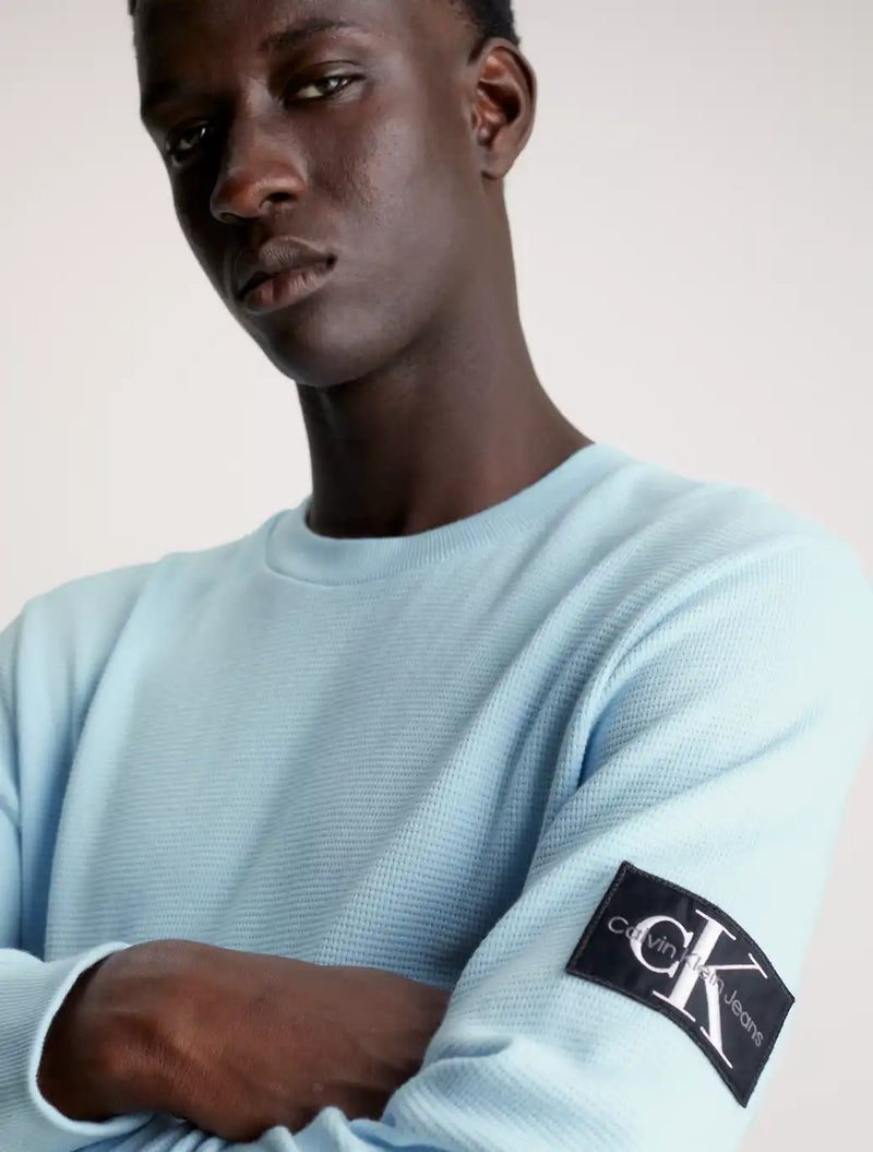 Calvin Klein - Slim Long Sleeve Waffle T-Shirt - Light Blue