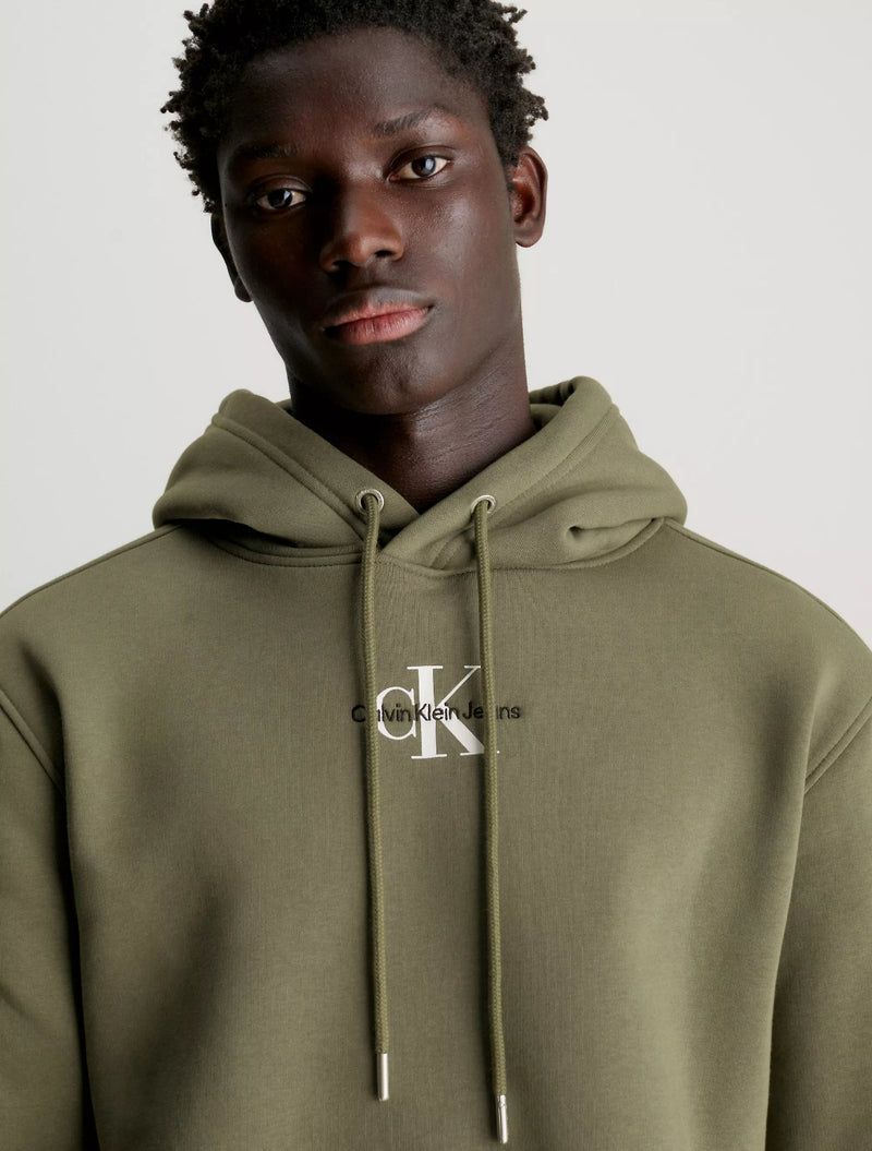 Calvin Klein - Small Monogram Fleece Hoodie - Khaki