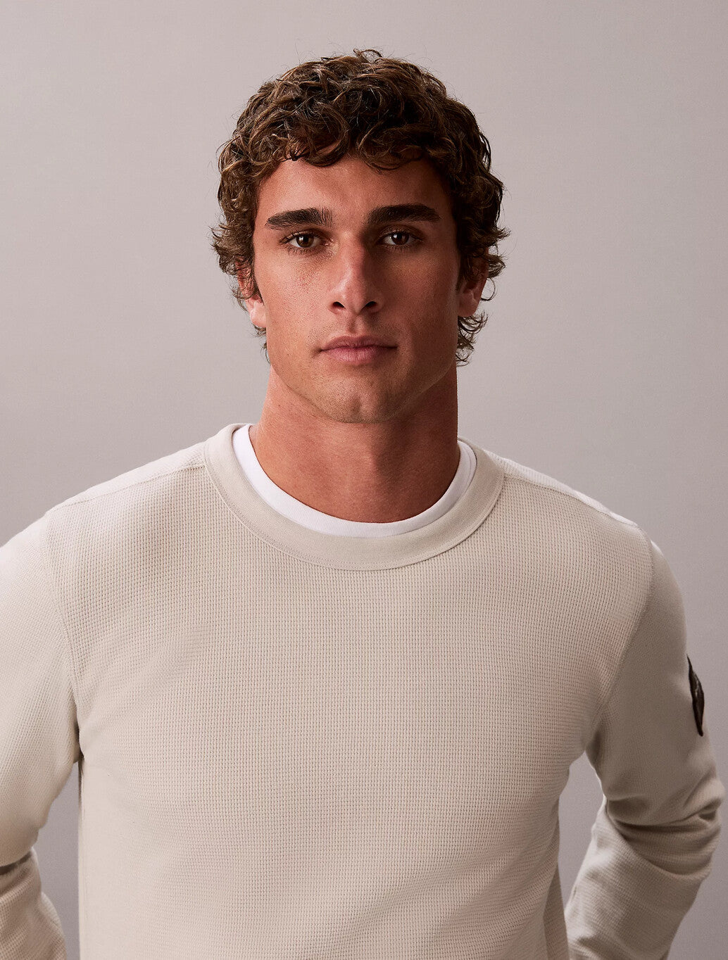 Calvin Klein Waffle Badge Long Sleeve T-Shirt in Moonstruck