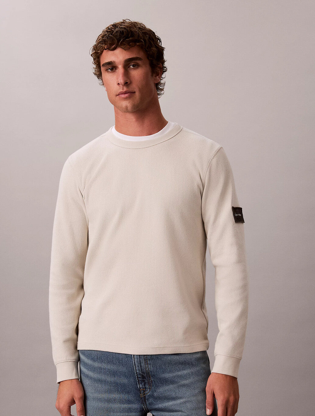 Calvin Klein Waffle Badge Long Sleeve T-Shirt in Moonstruck